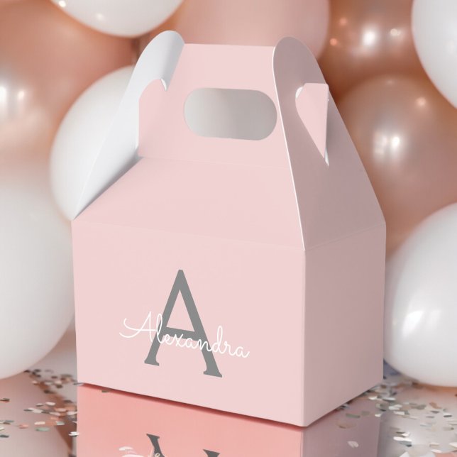 Blush Pink Grey Modern Script Girly Monogram Name Favour Box (Creator Uploaded)