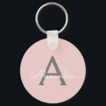 Blush Pink Grey Modern Script Girly Monogram Name Key Ring<br><div class="desc">Blush Pink and Grey Simple Script Monogram Name Keychains (Key Chain). This makes the perfect sweet 16 birthday,  wedding,  bridal shower,  anniversary,  baby shower or bachelorette party gift for someone that loves glam luxury and chic styles.</div>