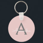 Blush Pink Grey Modern Script Girly Monogram Name Key Ring<br><div class="desc">Blush Pink and Grey Simple Script Monogram Name Keychains (Key Chain). This makes the perfect sweet 16 birthday,  wedding,  bridal shower,  anniversary,  baby shower or bachelorette party gift for someone that loves glam luxury and chic styles.</div>