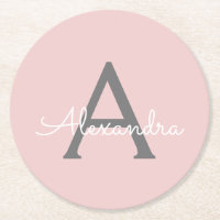 Blush Pink Grey Modern Script Girly Monogram Name