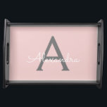 Blush Pink Grey Modern Script Girly Monogram Name Serving Tray<br><div class="desc">Blush Pink and Grey Simple Script Monogram Name Place Serving Tray. This makes the perfect graduation,  birthday,  wedding,  bridal shower,  anniversary,  baby shower or bachelorette party gift for someone that loves glam luxury and chic styles.</div>