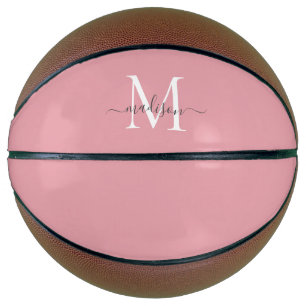 Blush Pink Grey Monogram Feminine Girly Script Basketball