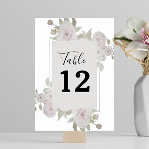 Blush Pink Grey Rose Floral Watercolor Greenery Table Number
