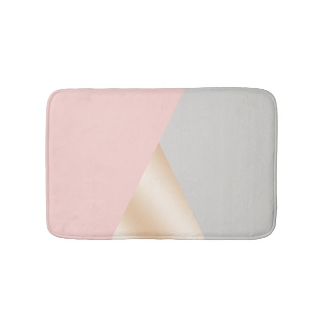 Blush pink, grey & rose gold geometric triangles bath mat (Front)