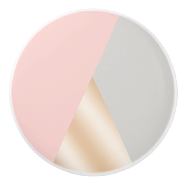 Blush pink, grey & rose gold geometric triangles ceramic knob (Front)