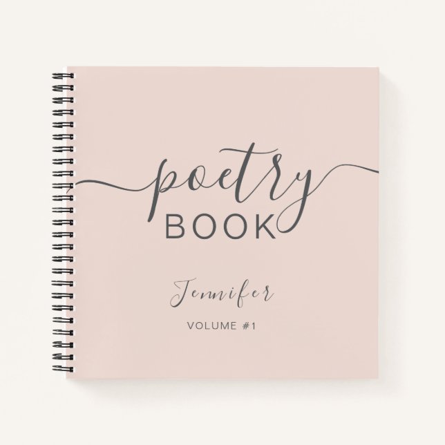 Blush Pink Grey Script Your Name Poetry Notebook (Front)