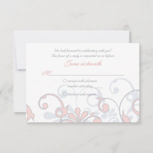 Blush Pink, Grey, White Abstract Floral RSVP Card