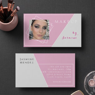 Blush Pink  Grey White Geometric Photo Makeup  Business Card