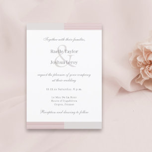 Blush Pink Grey White Stripes Ampersand Wedding Invitation
