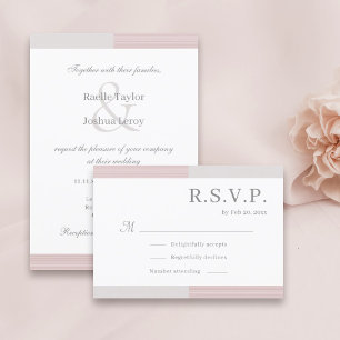 Blush Pink Grey White Stripes Elegant Wedding RSVP Invitation