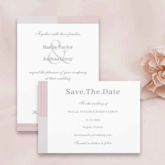 Blush Pink Grey White Stripes Save The Date  Invitation (Creator Uploaded)
