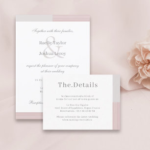 Blush Pink Grey White Stripes Wedding Hotel Detail Enclosure Card