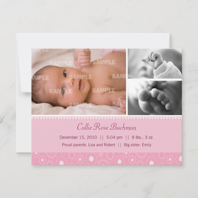 Blush Pink Gumdrop Baby Birth Announcement (Front)
