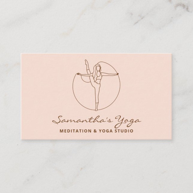 Blush pink Gym Yoga Pilates Meditation Instructor Business Card (Front)