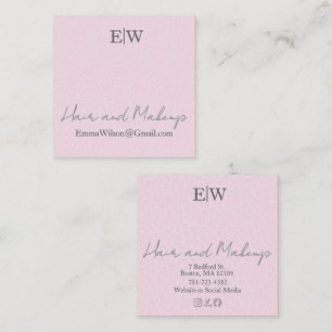 Blush Pink Hair, Makeup & Beauty Studio Monogram Square Business Card
