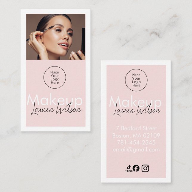  Blush Pink Hair, Makeup & Beauty Studio Vertical  Business Card (Front/Back)