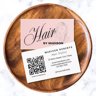 Blush Pink Hair Stylist QR Code  Business Card