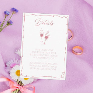 Blush Pink Hand Drawn Bride and Groom Details Enclosure Card