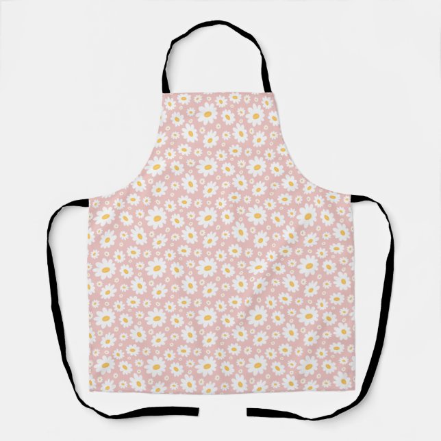 Blush Pink Hand Drawn Daisy Pattern Apron (Front)
