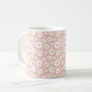 Blush Pink Hand Drawn Daisy Pattern Coffee Mug