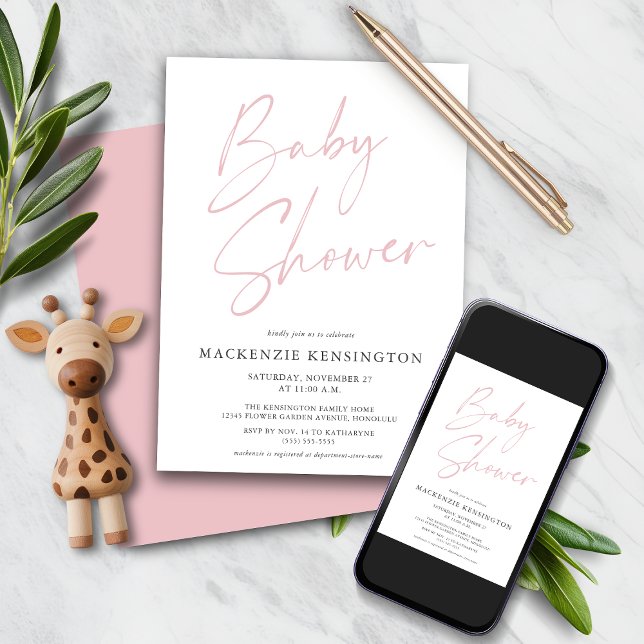 Blush Pink Handwritten Script Baby Girl Shower Invitation (Blush Pink Handwritten Script Baby Girl Shower Invitation with Instant download option)