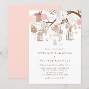 Blush Pink Hanging Birdcages Wedding Invitation