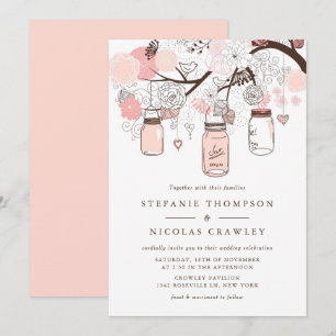 Blush Pink Hanging Mason Jars Wedding Invitation