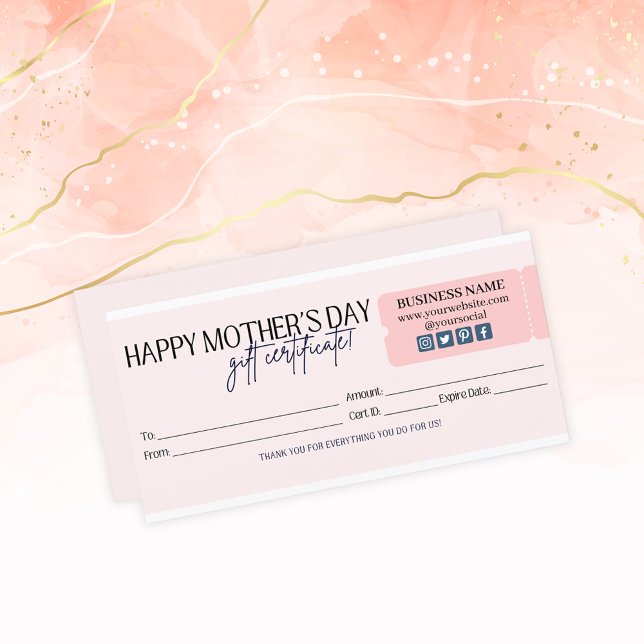 Blush Pink Happy Mother's Day Gift Certificate (Creator Uploaded)