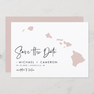 Blush Pink Hawaii Map Modern Minimalist Script Save The Date