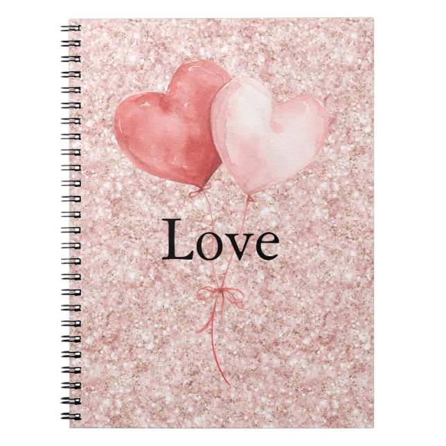 Blush Pink Heart Balloons Glitter   Notebook (Front)