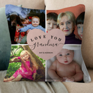 Blush Pink Heart Grandpa Gifts Customized Photo Cushion