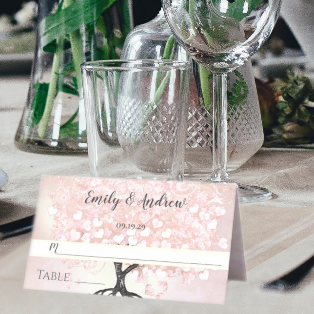 Blush Pink Heart Leaf Tree Wedding Place Cards (Creator Uploaded)