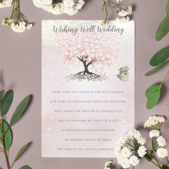 Blush Pink Heart Leaf  Wishing Well Wedding  Enclosure Card (Creator Uploaded)