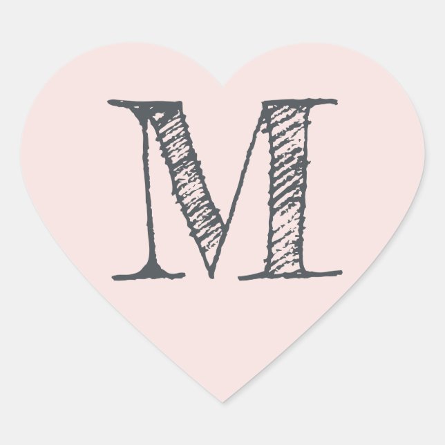 Blush Pink Heart Minimalist Monogram Initial Sticker (Front)