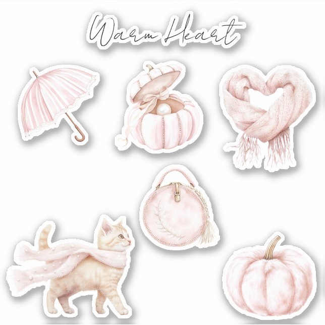 Blush Pink Heart Scarf Cat Umbrella Pumpkin (Front)