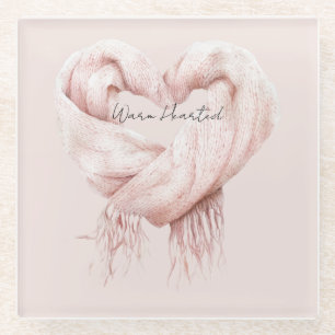 Blush Pink Heart Scarf Warm Heart Glass Coaster