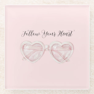Blush Pink Heart Sunglasses Quote Glass Coaster