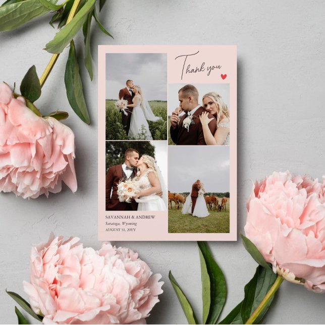 Blush Pink Heart Wedding Photos Thank You Note (Creator Uploaded)