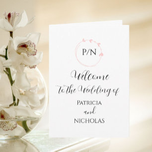 Blush Pink Heart Wreath and Initials Wedding Program