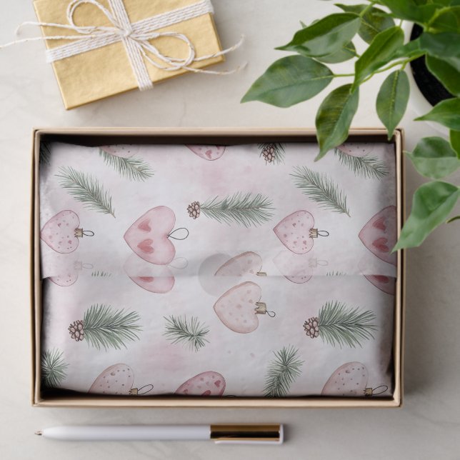 Blush Pink Hearts Christmas Pine Cones Tissue Paper (Gift)