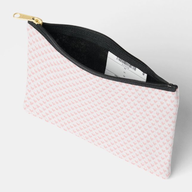 Blush Pink Hearts On White Accessory Pouch (Open)