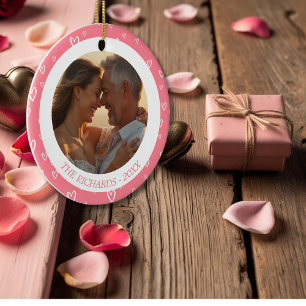 Blush Pink Hearts with Personalised Photo Design Ceramic Ornament