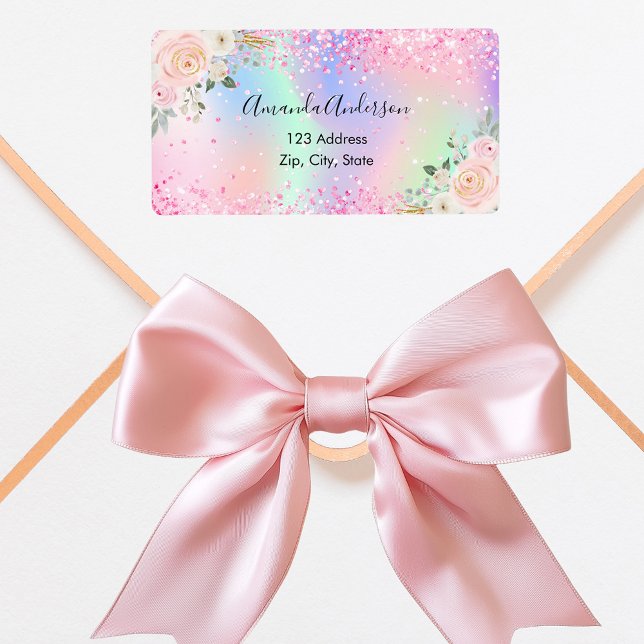 Blush pink holographic floral return address (Creator Uploaded)