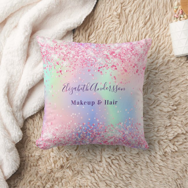Blush pink holographic name business cushion (Blanket)