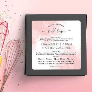 Blush Pink Home Bakery Cottage Law Ingredients Square Sticker