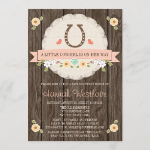 BLUSH PINK HORSESHOE WESTERN COWGIRL BABY SHOWER INVITATION