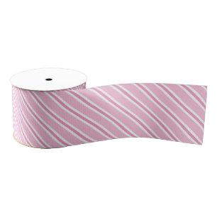 Blush Pink, Hot Pink and White Diagonal Striped Grosgrain Ribbon