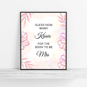 Blush Pink How Many Kisses Bridal Shower Game Poster