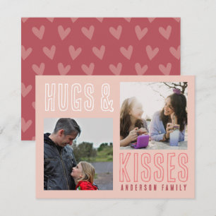 Blush Pink Hugs & Kisses 2 Family Photo Valentine Holiday Card