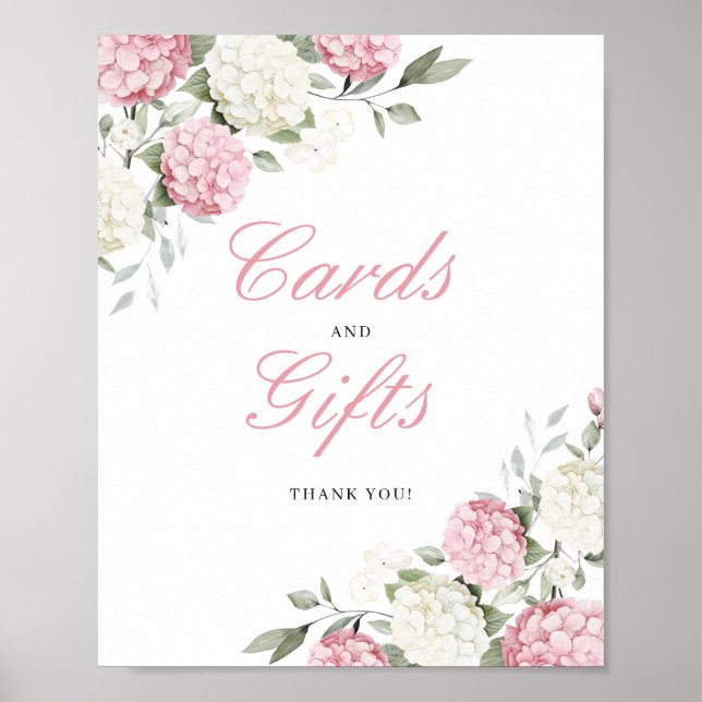 Blush Pink Hydrangea Cards & Gifts Wedding Sign (Front)